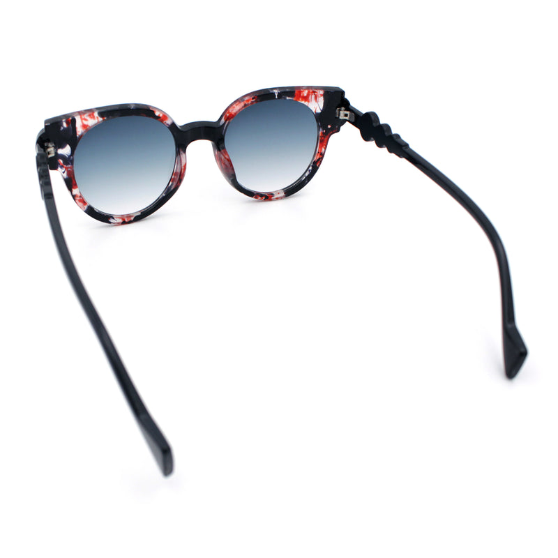 Womens Ornate Fancy Thick Mod Plastic Round Horn Fashion Sunglasses