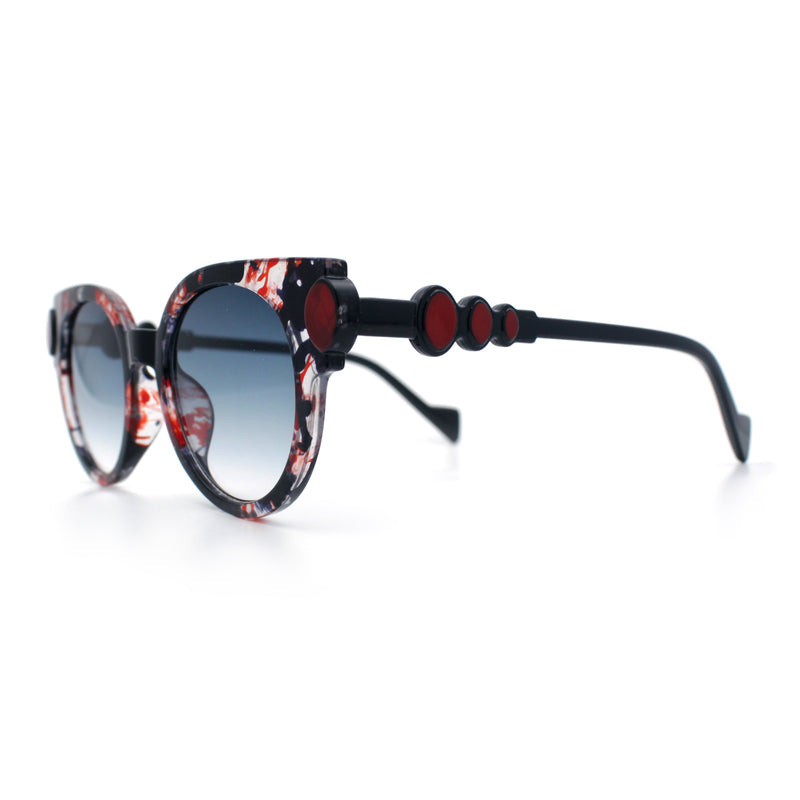Womens Ornate Fancy Thick Mod Plastic Round Horn Fashion Sunglasses