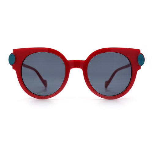 Womens Ornate Fancy Thick Mod Plastic Round Horn Fashion Sunglasses