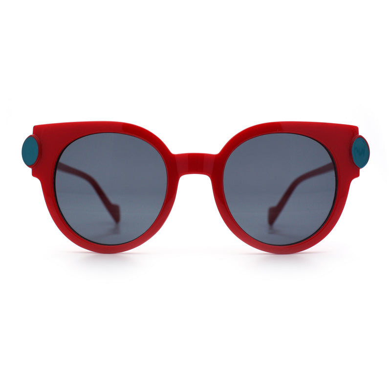 Womens Ornate Fancy Thick Mod Plastic Round Horn Fashion Sunglasses