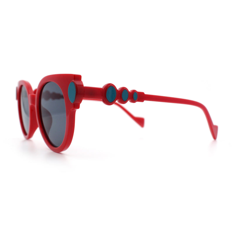 Womens Ornate Fancy Thick Mod Plastic Round Horn Fashion Sunglasses