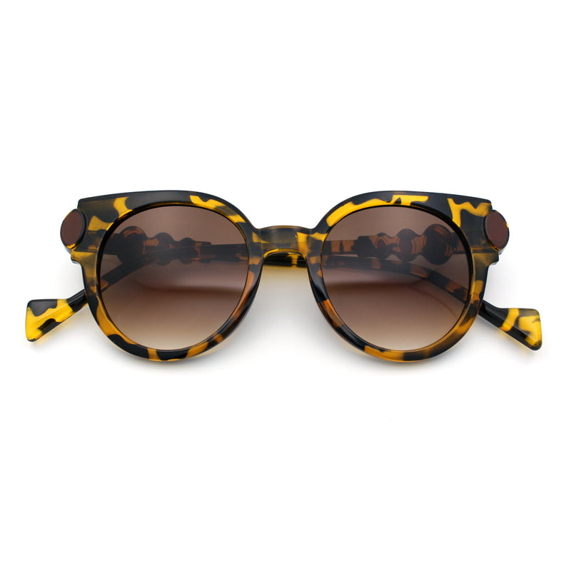 Womens Ornate Fancy Thick Mod Plastic Round Horn Fashion Sunglasses
