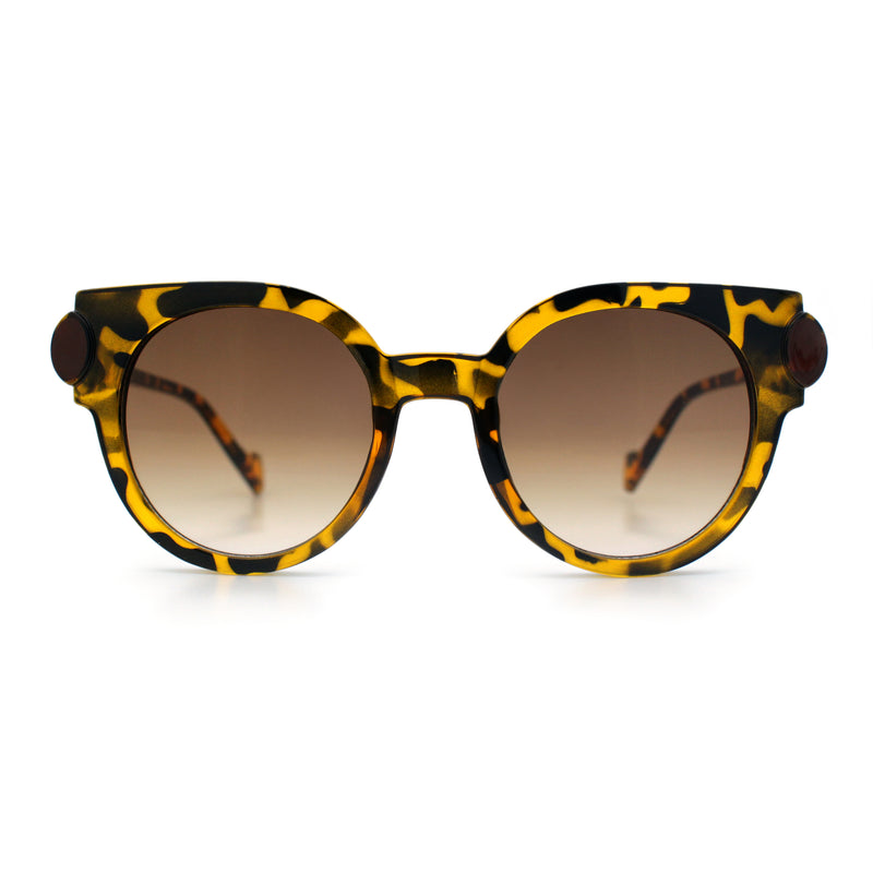 Womens Ornate Fancy Thick Mod Plastic Round Horn Fashion Sunglasses