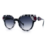 Womens Ornate Fancy Thick Mod Plastic Round Horn Fashion Sunglasses