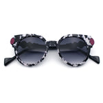Womens Ornate Fancy Thick Mod Plastic Round Horn Fashion Sunglasses
