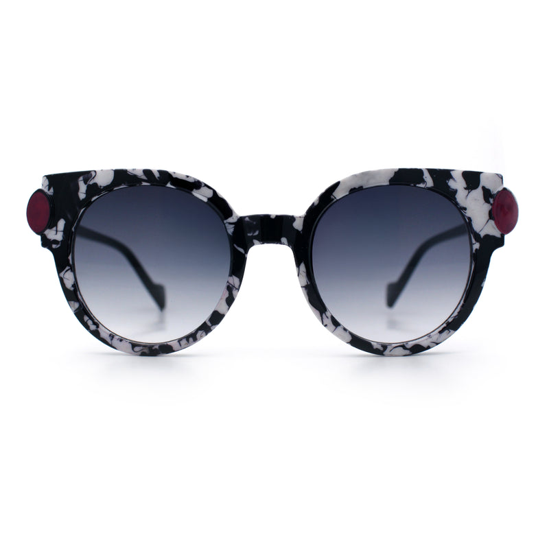 Womens Ornate Fancy Thick Mod Plastic Round Horn Fashion Sunglasses