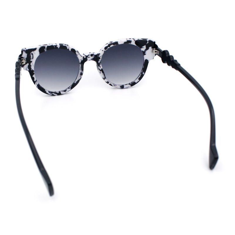 Womens Ornate Fancy Thick Mod Plastic Round Horn Fashion Sunglasses