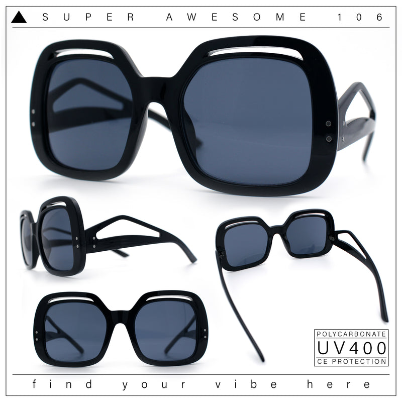 Womens Thick Plastic Rectangle Butterfly Retro Diva Sunglasses