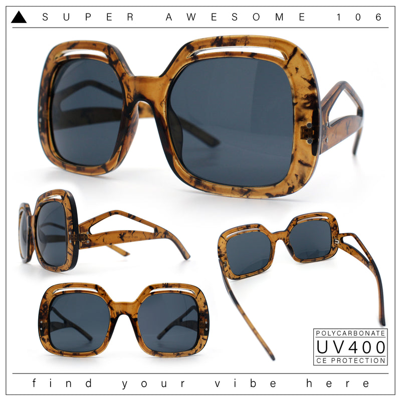Womens Thick Plastic Rectangle Butterfly Retro Diva Sunglasses