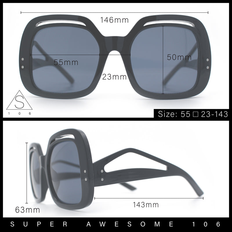 Womens Thick Plastic Rectangle Butterfly Retro Diva Sunglasses