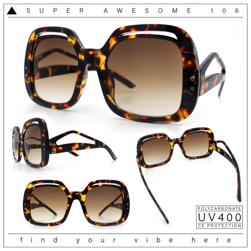 Womens Thick Plastic Rectangle Butterfly Retro Diva Sunglasses