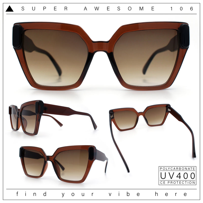 Womens Modish Squared Oversized Cat Eye Plastic Sunglasses
