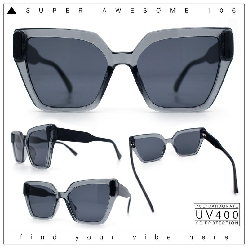 Womens Modish Squared Oversized Cat Eye Plastic Sunglasses