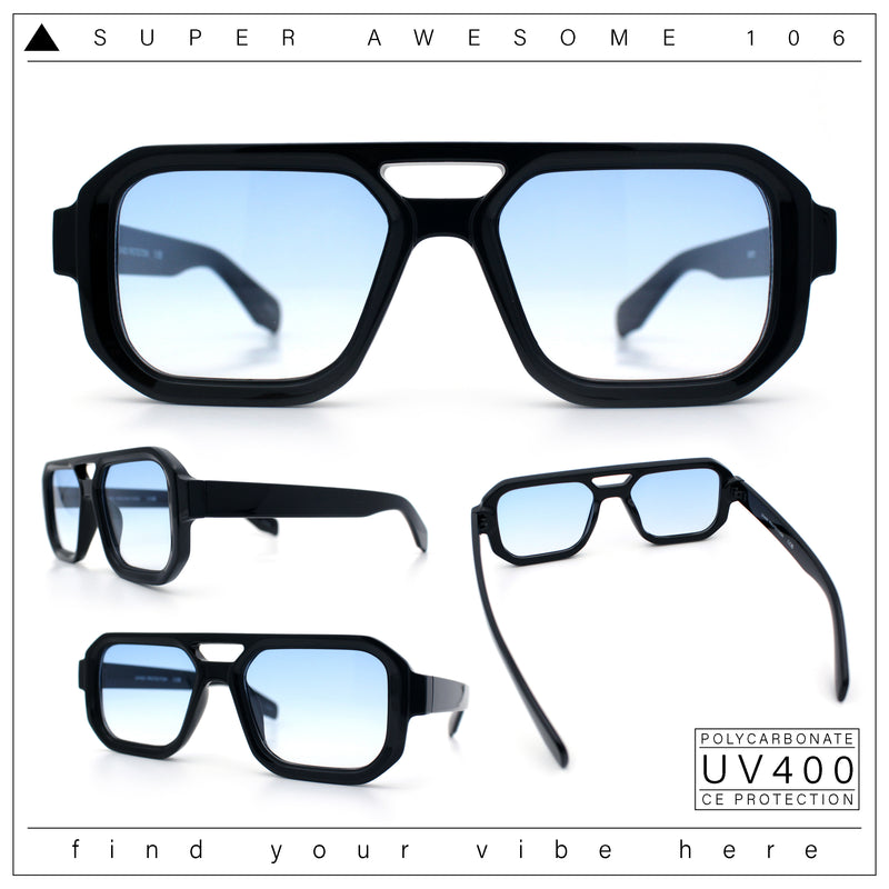 Gentlemans Hipster Bevel Rectangle Racer Plastic Fashion Sunglasses