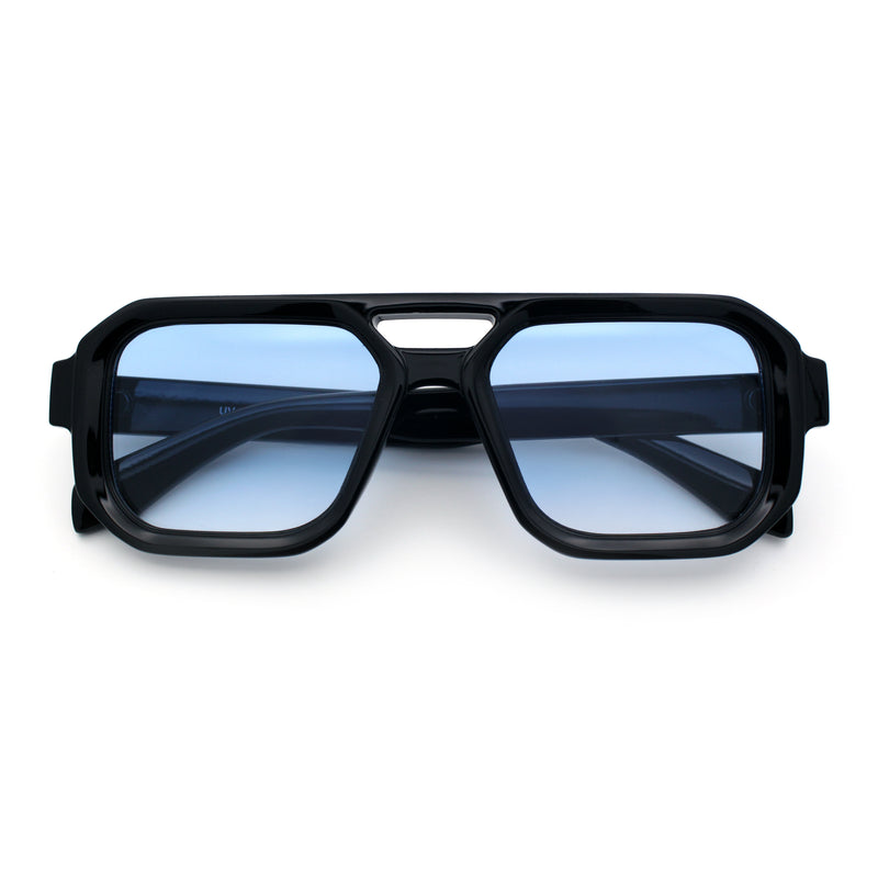 Gentlemans Hipster Bevel Rectangle Racer Plastic Fashion Sunglasses