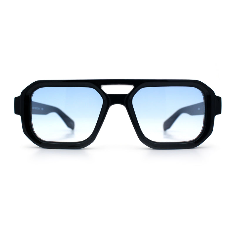 Gentlemans Hipster Bevel Rectangle Racer Plastic Fashion Sunglasses