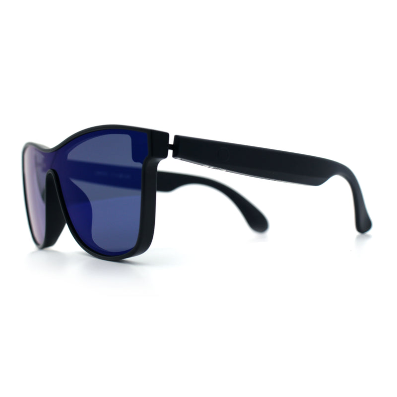 Horn Rim Shield Urban Hipster Color Mirror Bluetooth Smart Speaker Sunglasses