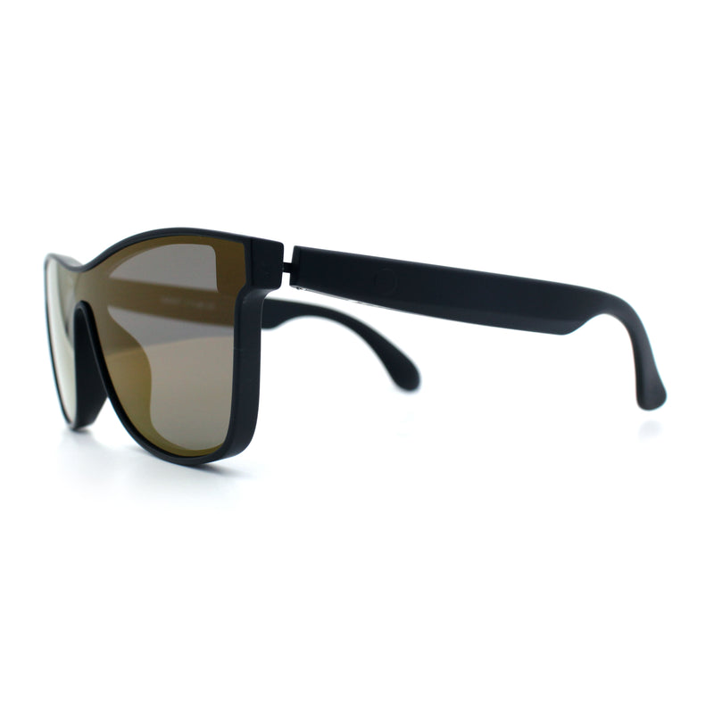Horn Rim Shield Urban Hipster Color Mirror Bluetooth Smart Speaker Sunglasses