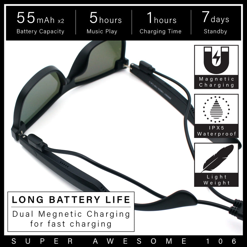 Horn Rim Shield Urban Hipster Color Mirror Bluetooth Smart Speaker Sunglasses