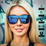 Horn Rim Shield Urban Hipster Color Mirror Bluetooth Smart Speaker Sunglasses