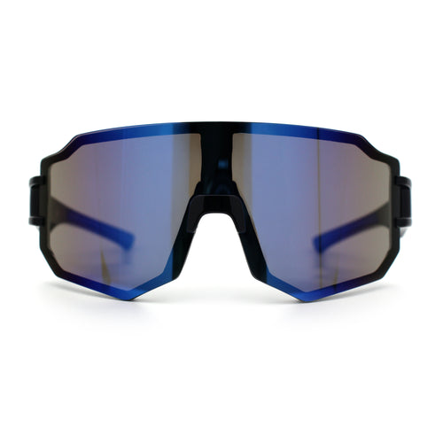 Oversized Mens Color Mirror Rimless Shield Plastic MTB Sport Sunglasses