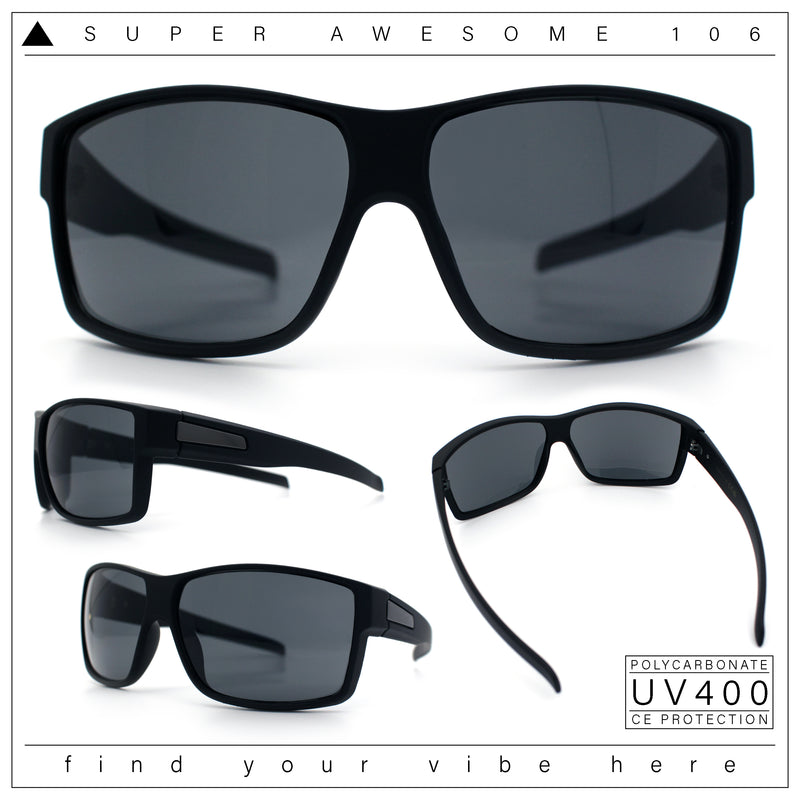 Mens Oversized Biker Wrap Rubberized Matte Plastic Rectangular Sport Sunglasses