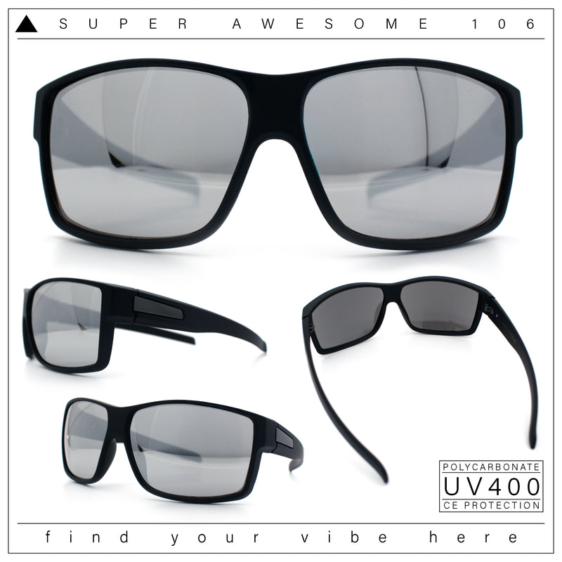 Mens Oversized Biker Wrap Rubberized Matte Plastic Rectangular Sport Sunglasses
