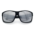 Mens Oversized Biker Wrap Rubberized Matte Plastic Rectangular Sport Sunglasses