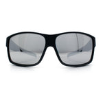 Mens Oversized Biker Wrap Rubberized Matte Plastic Rectangular Sport Sunglasses