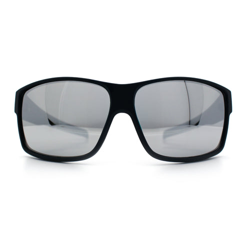 Mens Oversized Biker Wrap Rubberized Matte Plastic Rectangular Sport Sunglasses