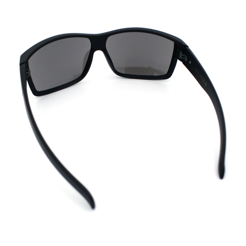 Mens Oversized Biker Wrap Rubberized Matte Plastic Rectangular Sport Sunglasses