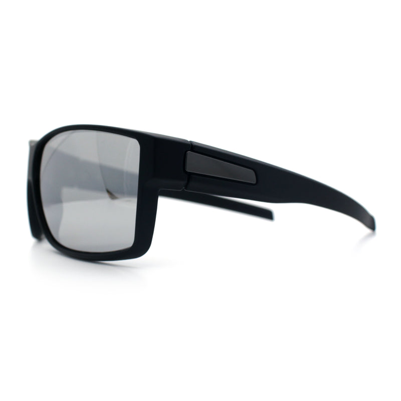 Mens Oversized Biker Wrap Rubberized Matte Plastic Rectangular Sport Sunglasses