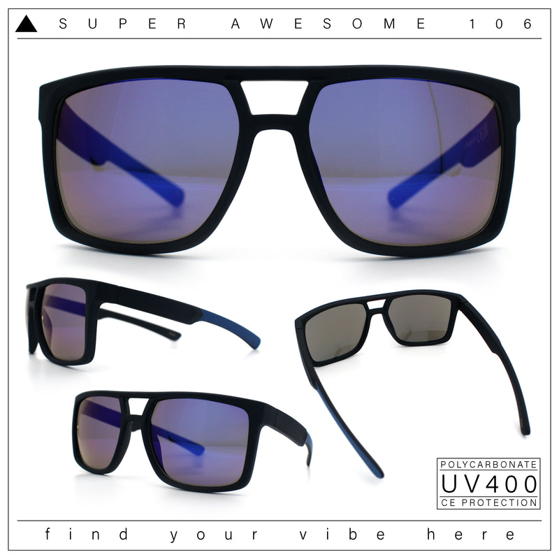 Mens Color Mirror Mobster Racer Flat Top Plastic Rectangle Sunglasses