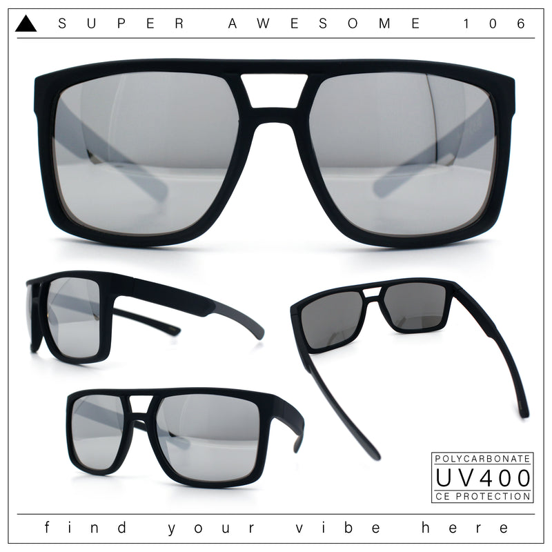 Mens Color Mirror Mobster Racer Flat Top Plastic Rectangle Sunglasses