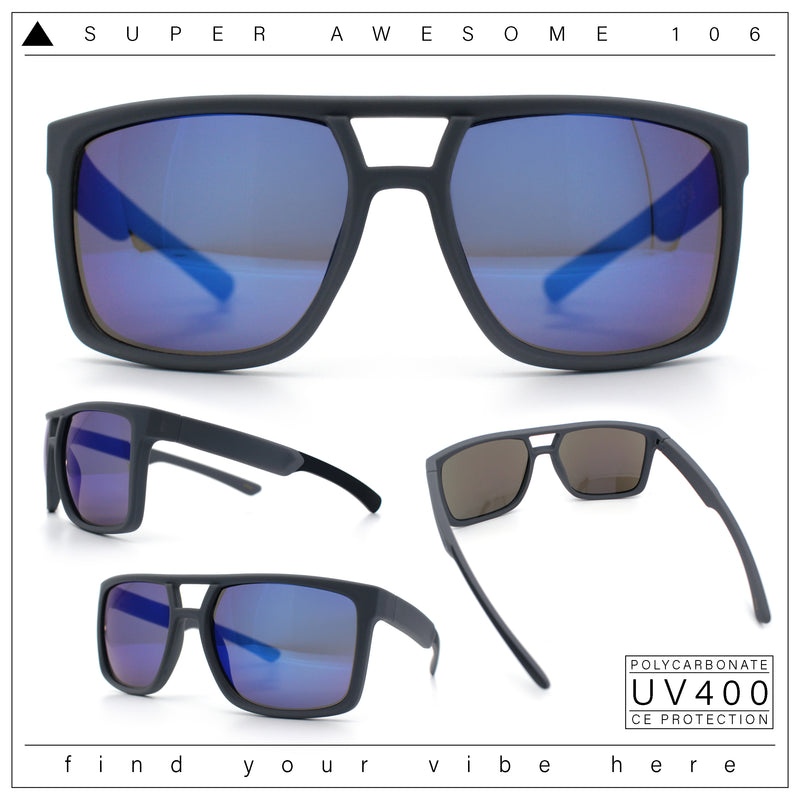 Mens Color Mirror Mobster Racer Flat Top Plastic Rectangle Sunglasses