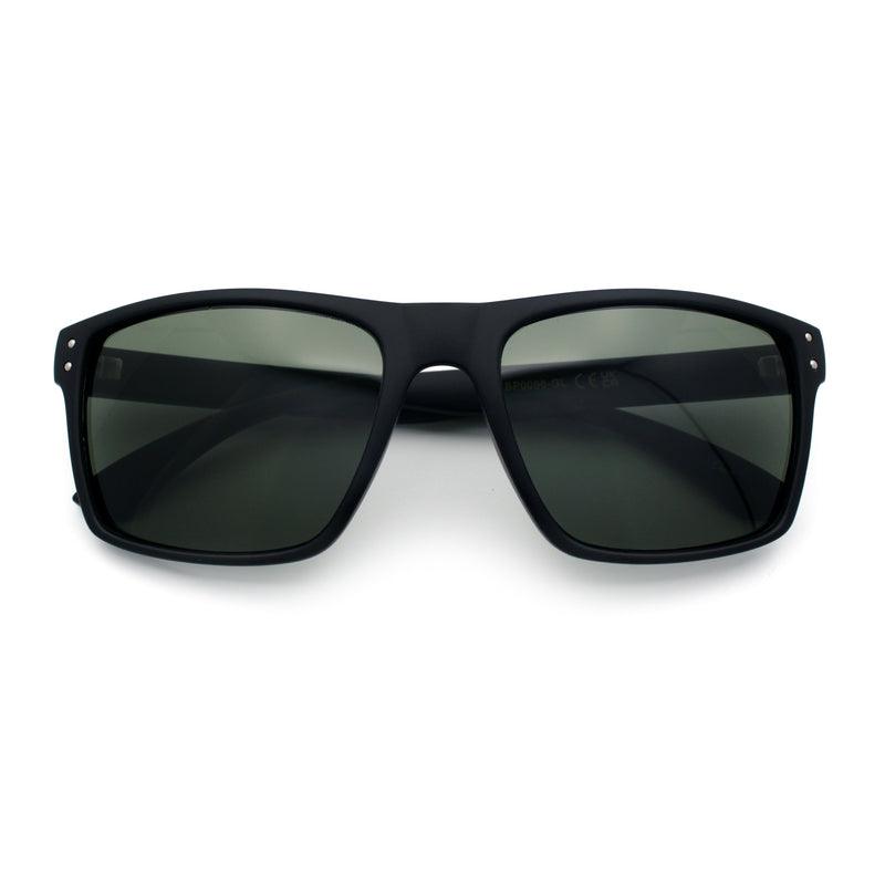 Mens Tempered Glass Lens Rectangle Sport Horn Rim Plastic Sunglasses