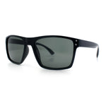 Mens Tempered Glass Lens Rectangle Sport Horn Rim Plastic Sunglasses