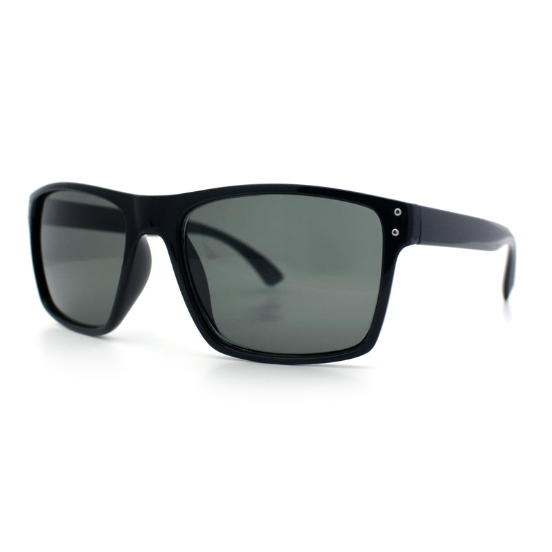 Mens Tempered Glass Lens Rectangle Sport Horn Rim Plastic Sunglasses