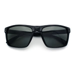 Mens Tempered Glass Lens Rectangle Sport Horn Rim Plastic Sunglasses