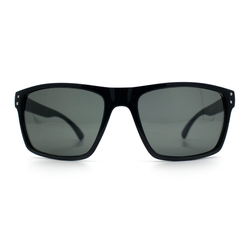 Mens Tempered Glass Lens Rectangle Sport Horn Rim Plastic Sunglasses