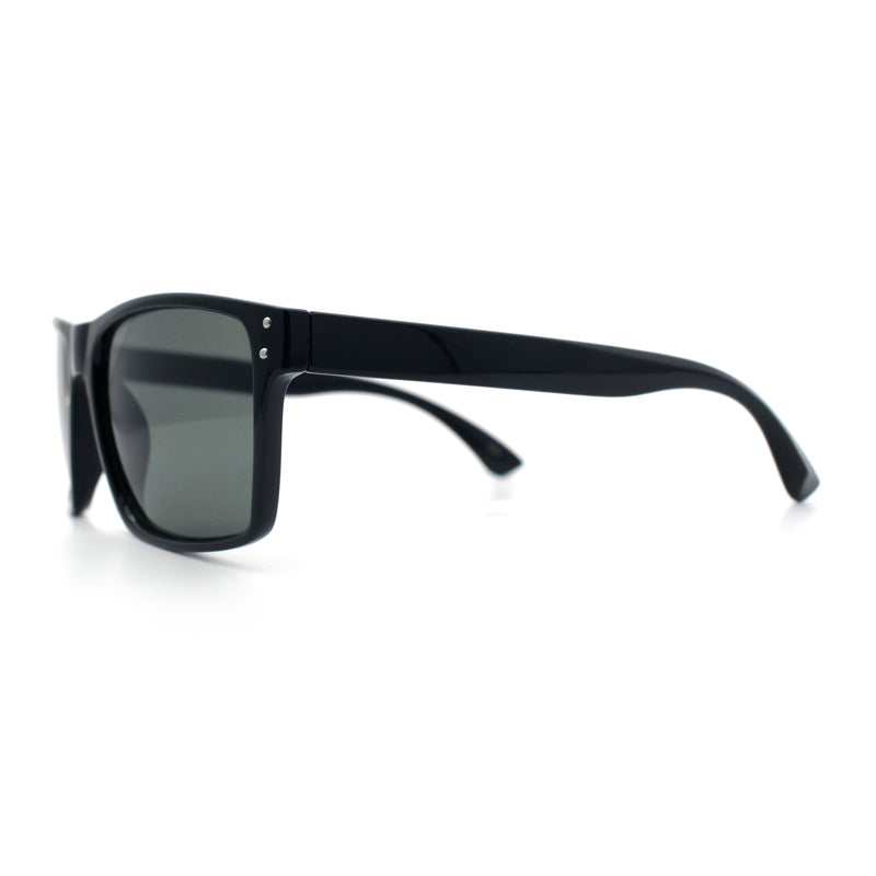 Mens Tempered Glass Lens Rectangle Sport Horn Rim Plastic Sunglasses