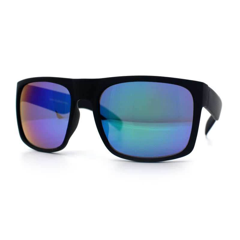 Mens Color Mirror Soft Matte Flat Top Sport Horn Rim Rectangle Sunglasses