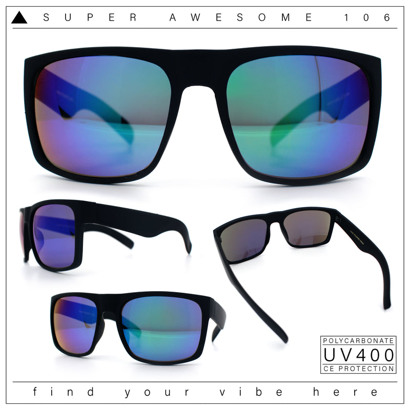 Mens Color Mirror Soft Matte Flat Top Sport Horn Rim Rectangle Sunglasses