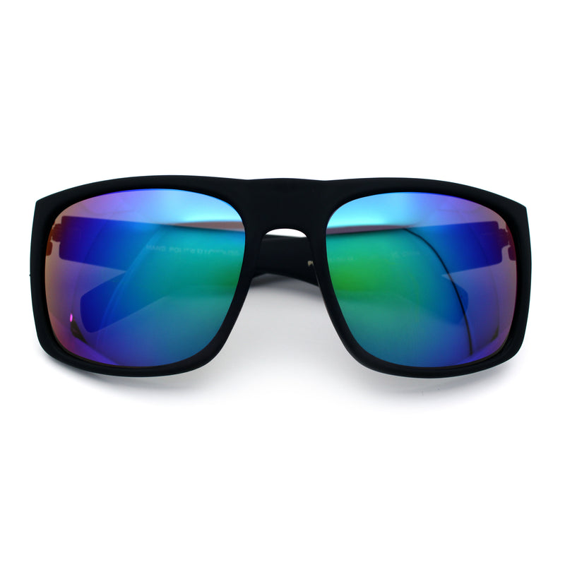 Mens Color Mirror Soft Matte Flat Top Sport Horn Rim Rectangle Sunglasses