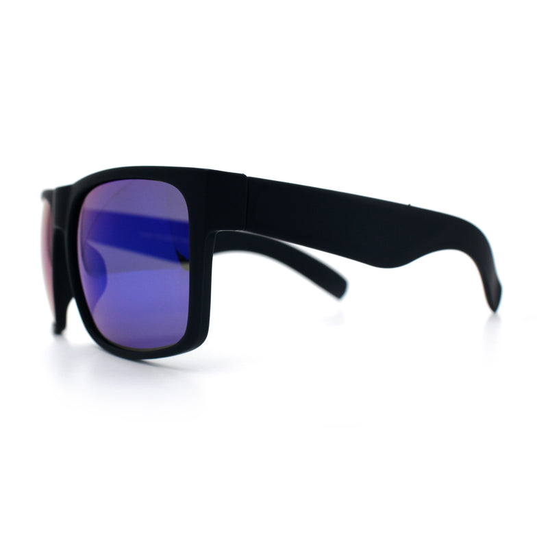 Mens Color Mirror Soft Matte Flat Top Sport Horn Rim Rectangle Sunglasses