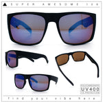 Mens Color Mirror Soft Matte Flat Top Sport Horn Rim Rectangle Sunglasses