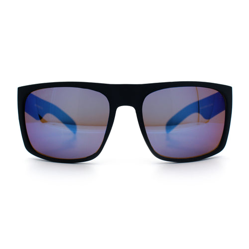 Mens Color Mirror Soft Matte Flat Top Sport Horn Rim Rectangle Sunglasses