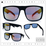 Mens Color Mirror Soft Matte Flat Top Sport Horn Rim Rectangle Sunglasses
