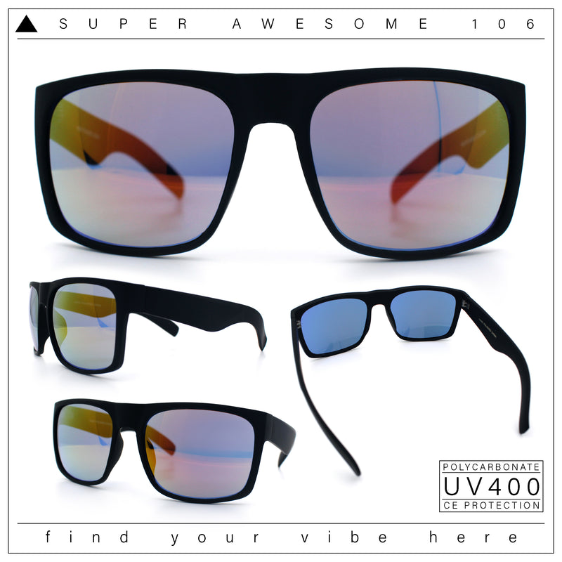 Mens Color Mirror Soft Matte Flat Top Sport Horn Rim Rectangle Sunglasses
