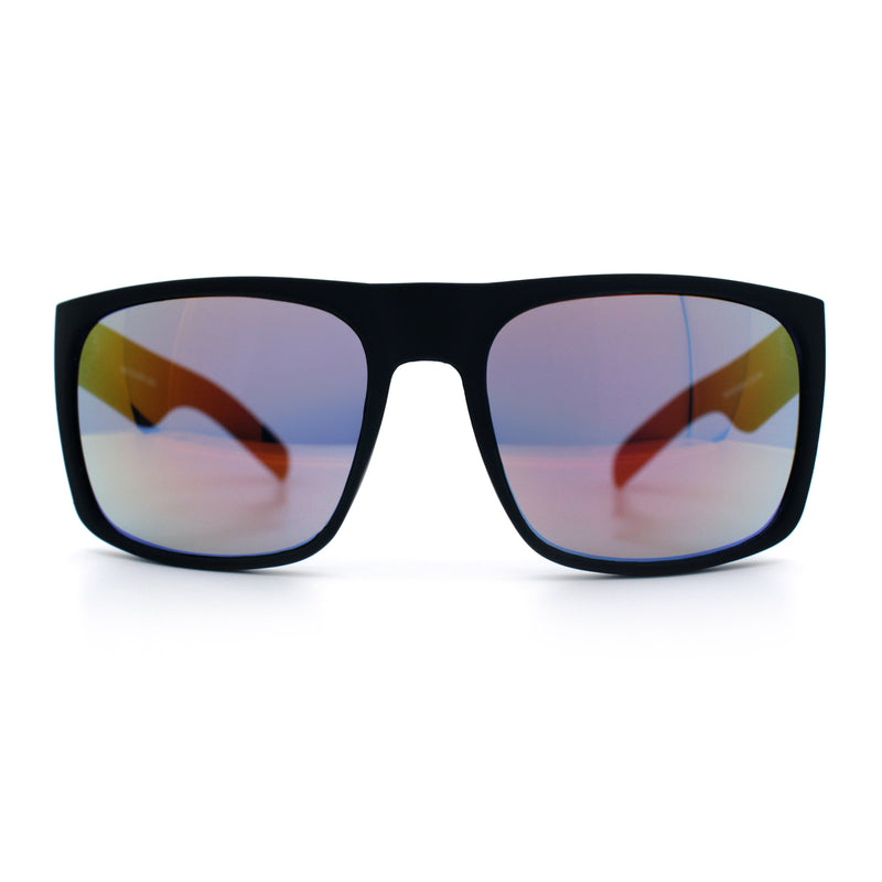 Mens Color Mirror Soft Matte Flat Top Sport Horn Rim Rectangle Sunglasses
